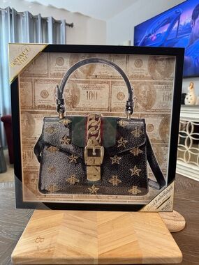 Instinct Style Hand-Embellished Black and Gold Handbag Wall Art